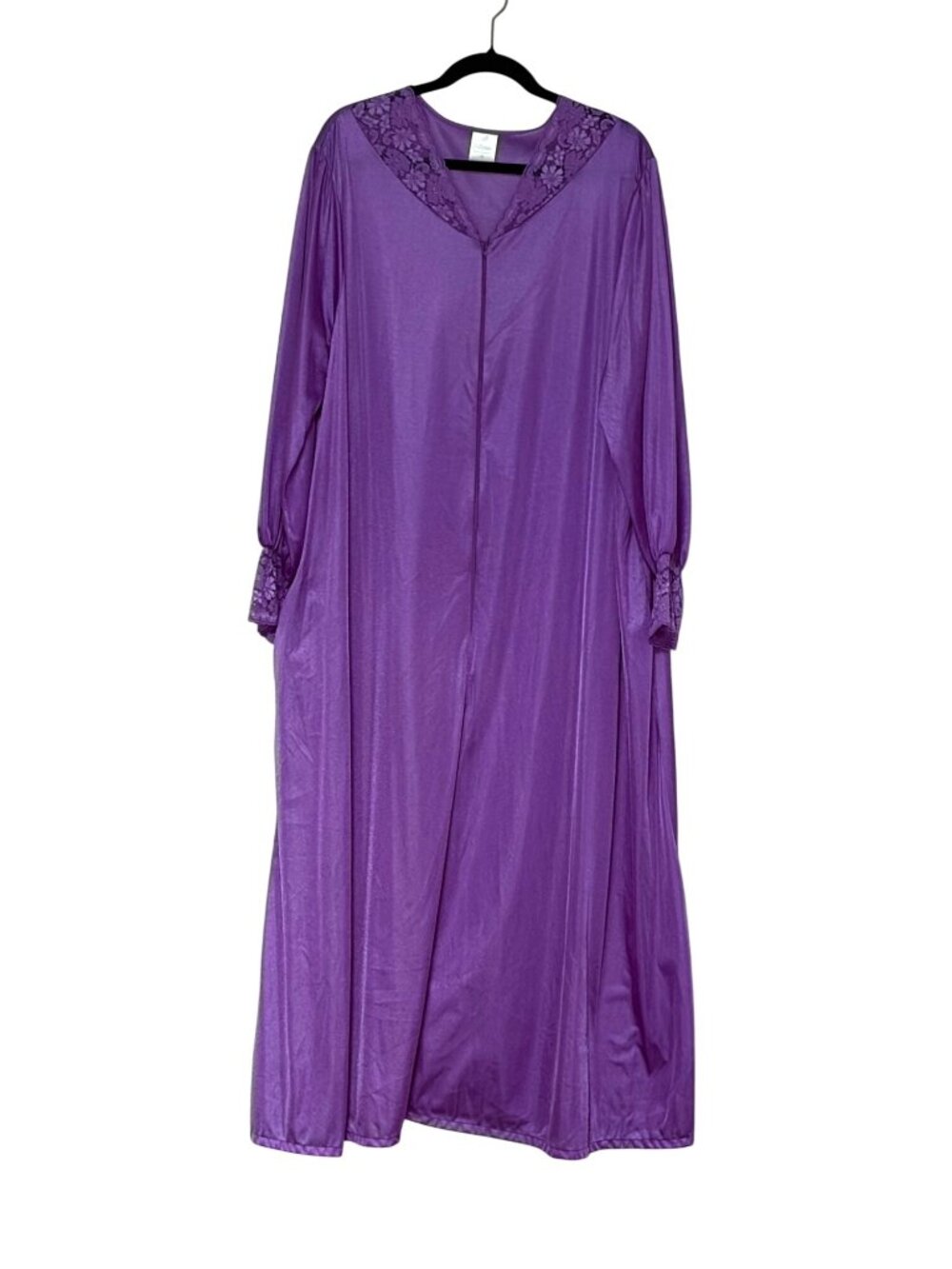 Vintage Velrose 2X Purple Maxi Robe 1/2 Zip Lace time VNeck Pockets Long Long Sl